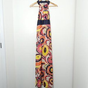 Trina Turk Halter Bright Abstract Paisley Pattern Multicolor Silk Maxi Dress 0